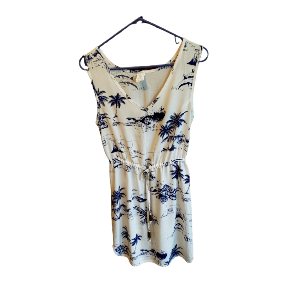 Palmwave Hawaiian Dress.Wht/Blue. Siz. M